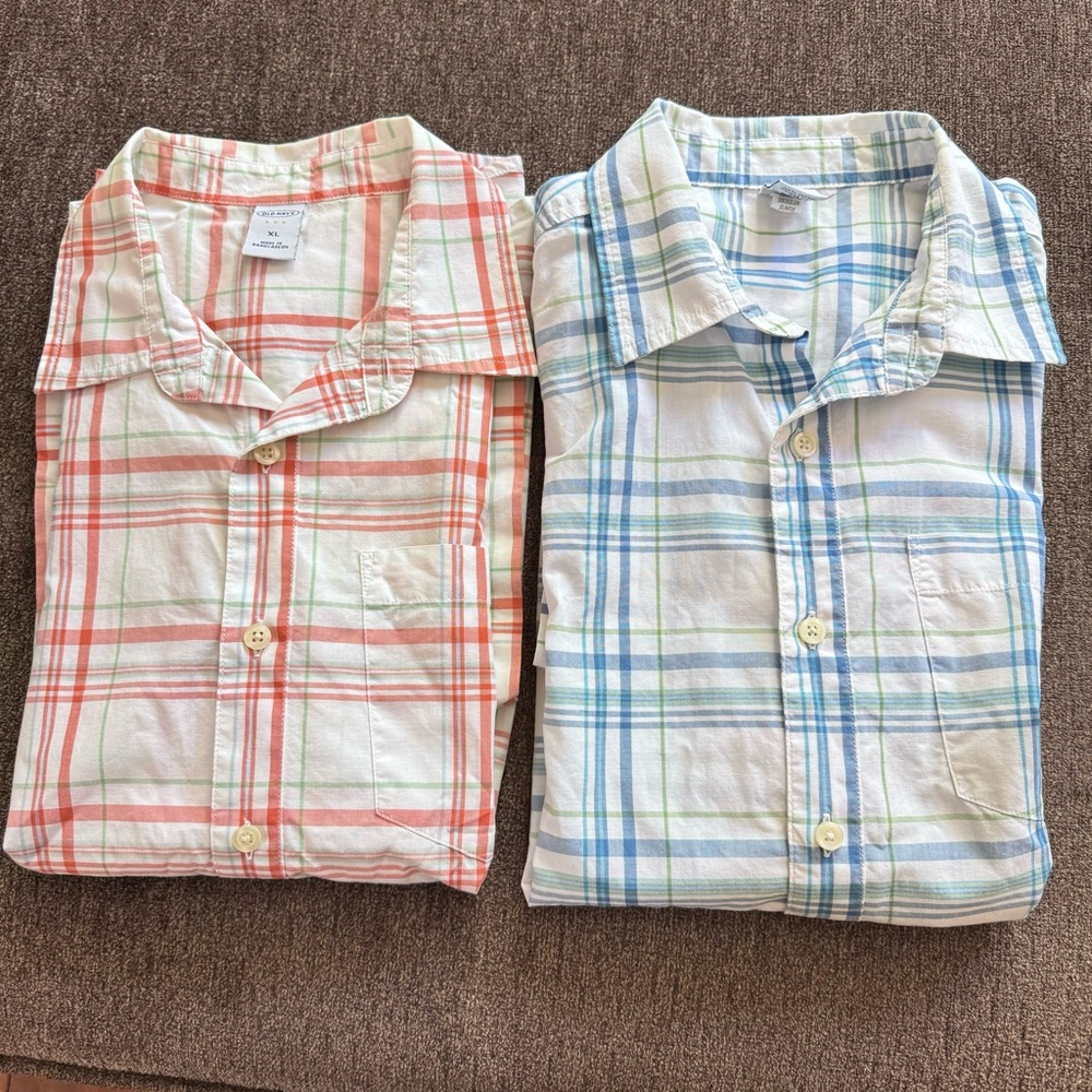 Old Navy Bundle (2) Boys Button Down Plaid Shirts Size XL